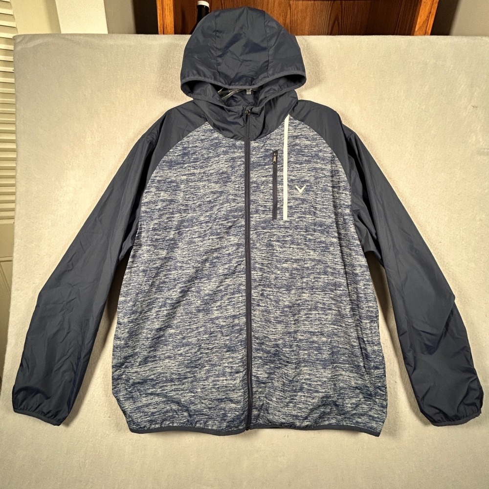 Callaway Windbreaker Jacket Men XXL Blue Heather Full Zip Hooded Golf Mesh Lined